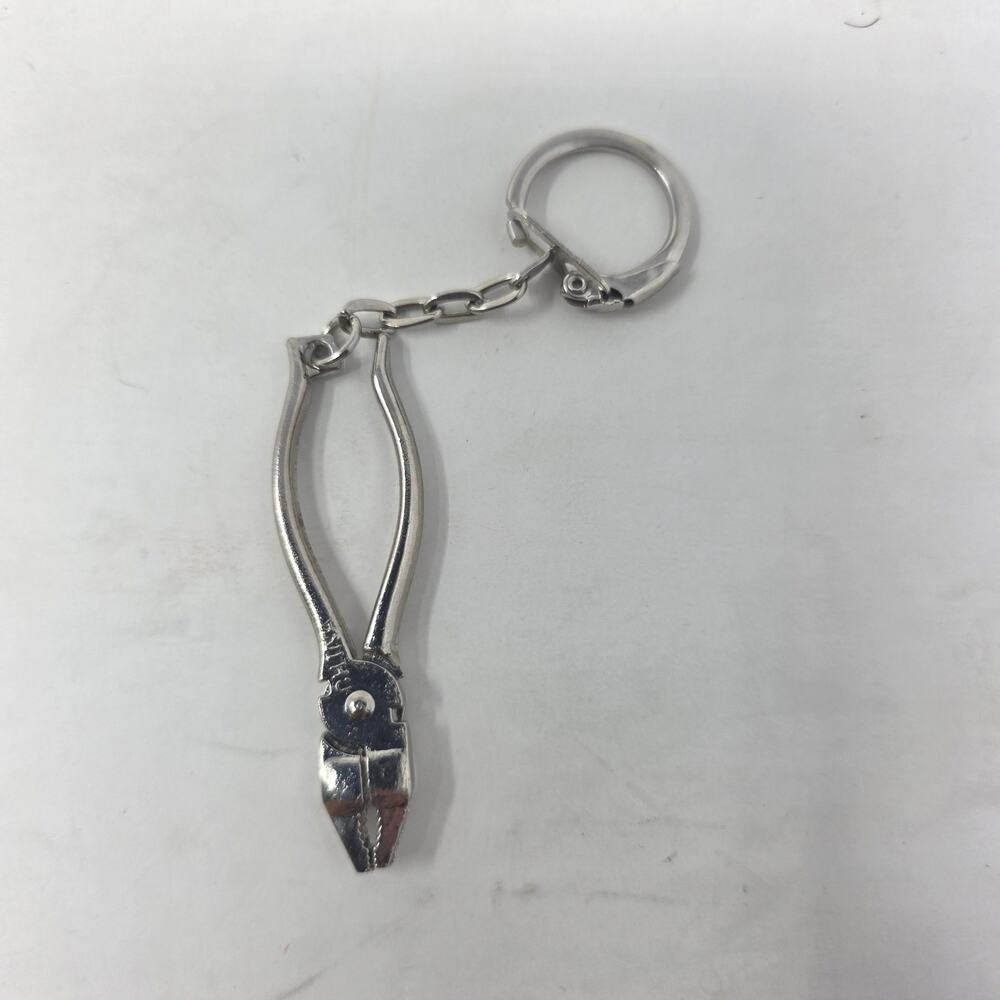 Miniature Pliers Keychain Silver Tone Metal Novelty Working Tool Keyring